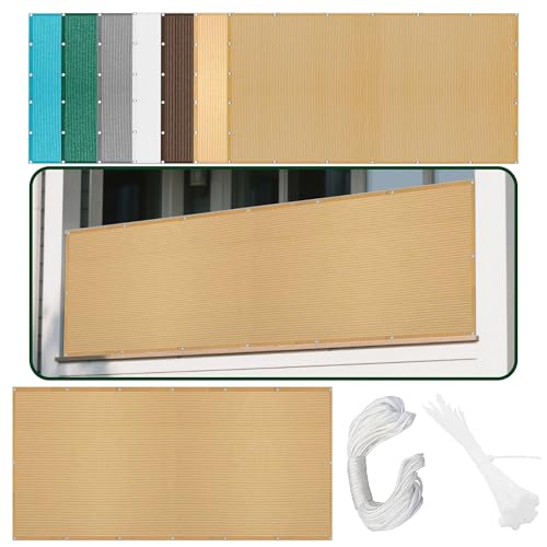 Sonnensegel mit Ösen 440 x 510 cm Rechteckig Atmungsaktiv Sonnenschutz Windschutz Regenschutz Überdachung Ohne Bohren mit Ösen Segeltuch für Garten Balkon, Sandgelb von ZZGZZG