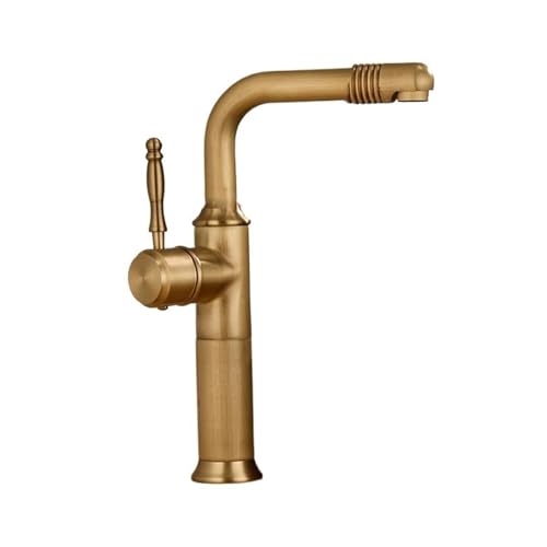 Wasserhahn mit Warm- und Kaltwasserzulaufschläuchen, 360° freie Drehung Metall Kupfer Europäischer Stil Vintage Wasserhahn for Badezimmer ﻿(High) von ZZHYTANG