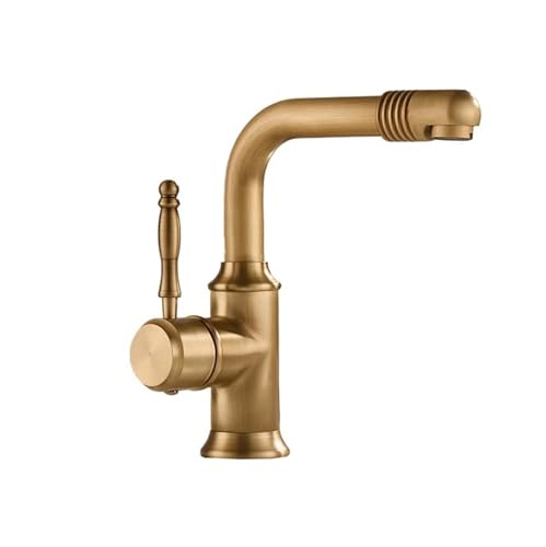 Wasserhahn mit Warm- und Kaltwasserzulaufschläuchen, 360° freie Drehung Metall Kupfer Europäischer Stil Vintage Wasserhahn for Badezimmer ﻿(Short) von ZZHYTANG