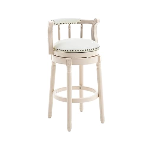 ZZHYTANG Barhocker Aus Massivholz, Amerikanischer Stil Thekenhocker Mit Hoher Rückenlehne Bequemes Luxus-Retro-Leder Drehbare Barhocker & Hochstühle(A-White,High 75cm) von ZZHYTANG