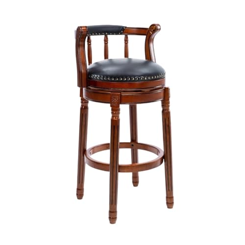 ZZHYTANG Barhocker Aus Massivholz, Amerikanischer Stil Thekenhocker Mit Hoher Rückenlehne Bequemes Luxus-Retro-Leder Drehbare Barhocker & Hochstühle(Black-1,High 65cm) von ZZHYTANG