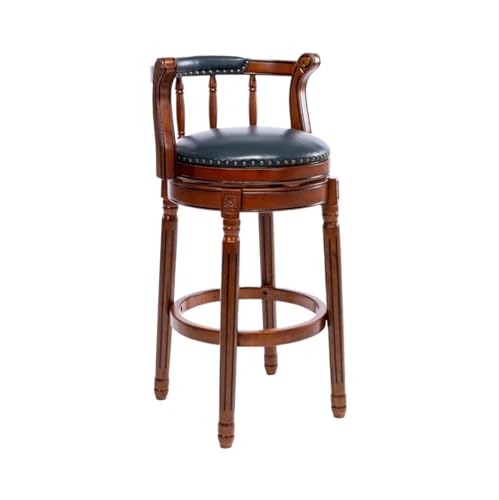 ZZHYTANG Barhocker Aus Massivholz, Amerikanischer Stil Thekenhocker Mit Hoher Rückenlehne Bequemes Luxus-Retro-Leder Drehbare Barhocker & Hochstühle(Blue-1,High 65cm) von ZZHYTANG