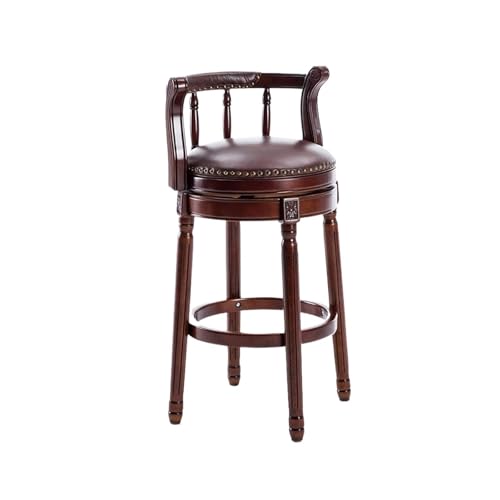 ZZHYTANG Barhocker Aus Massivholz, Amerikanischer Stil Thekenhocker Mit Hoher Rückenlehne Bequemes Luxus-Retro-Leder Drehbare Barhocker & Hochstühle(Braun,High 65cm) von ZZHYTANG