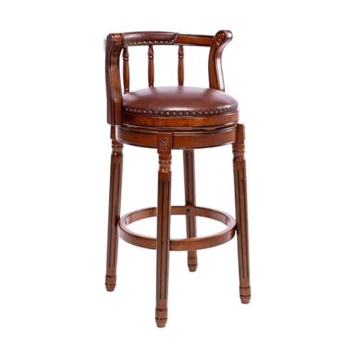 ZZHYTANG Barhocker Aus Massivholz, Amerikanischer Stil Thekenhocker Mit Hoher Rückenlehne Bequemes Luxus-Retro-Leder Drehbare Barhocker & Hochstühle(Brown-1,High 65cm) von ZZHYTANG