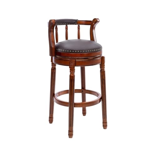 ZZHYTANG Barhocker Aus Massivholz, Amerikanischer Stil Thekenhocker Mit Hoher Rückenlehne Bequemes Luxus-Retro-Leder Drehbare Barhocker & Hochstühle(Coffee-1,High 65cm) von ZZHYTANG
