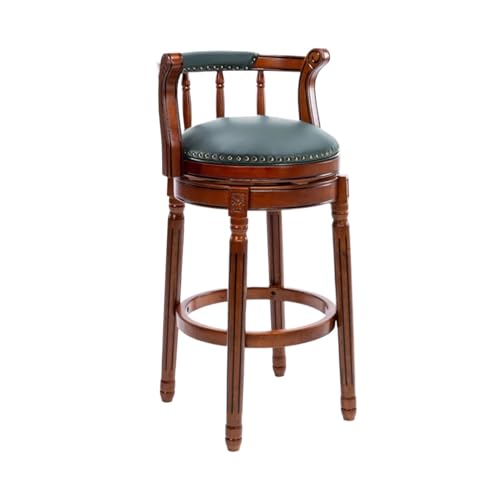 ZZHYTANG Barhocker Aus Massivholz, Amerikanischer Stil Thekenhocker Mit Hoher Rückenlehne Bequemes Luxus-Retro-Leder Drehbare Barhocker & Hochstühle(Green-1,High 65cm) von ZZHYTANG