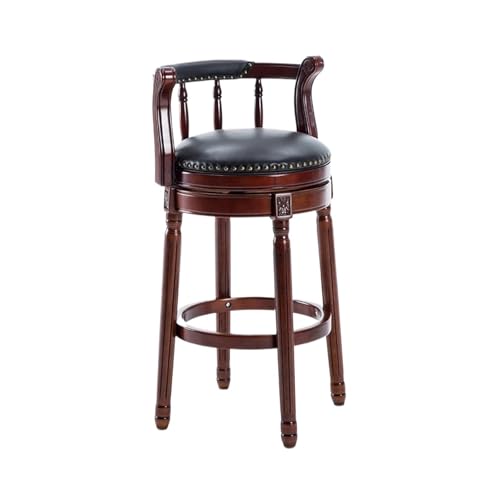 ZZHYTANG Barhocker Aus Massivholz, Amerikanischer Stil Thekenhocker Mit Hoher Rückenlehne Bequemes Luxus-Retro-Leder Drehbare Barhocker & Hochstühle(Schwarz,High 65cm) von ZZHYTANG