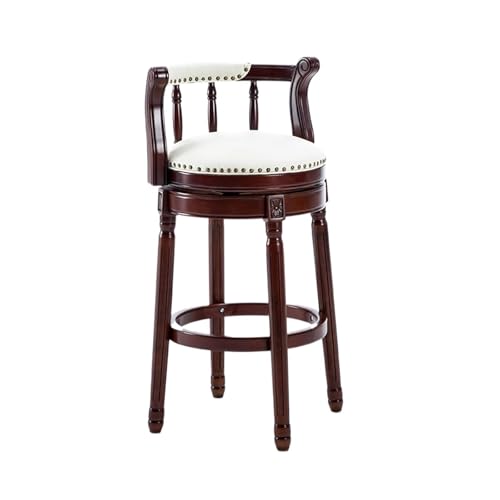 ZZHYTANG Barhocker Aus Massivholz, Amerikanischer Stil Thekenhocker Mit Hoher Rückenlehne Bequemes Luxus-Retro-Leder Drehbare Barhocker & Hochstühle(Weiß,High 75cm) von ZZHYTANG