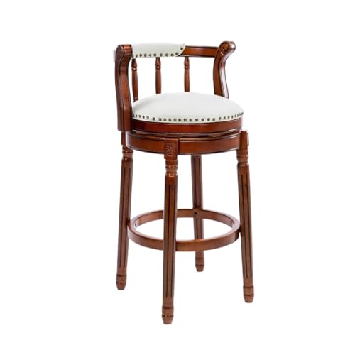 ZZHYTANG Barhocker Aus Massivholz, Amerikanischer Stil Thekenhocker Mit Hoher Rückenlehne Bequemes Luxus-Retro-Leder Drehbare Barhocker & Hochstühle(White-1,High 65cm) von ZZHYTANG