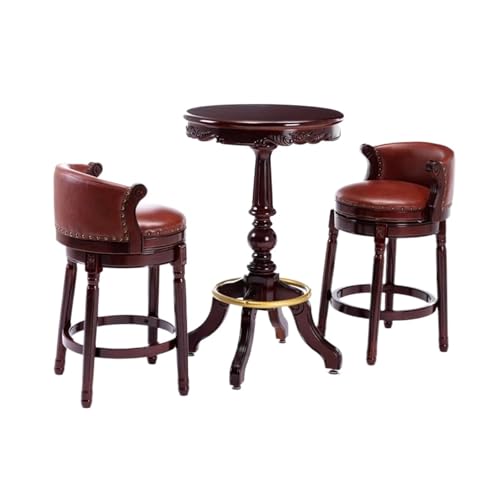 ZZHYTANG Bartisch Hocker Set, Massivholz Im Amerikanischen Stil Ergonomisches Komfortables Luxus-Retro-Leder Hochstühle Mit Hoher Rückenlehne(B) von ZZHYTANG