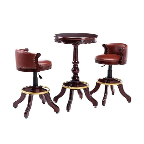 ZZHYTANG Bartisch Hocker Set, Massivholz Im Amerikanischen Stil Ergonomisches Komfortables Luxus-Retro-Leder Hochstühle Mit Hoher Rückenlehne(C) von ZZHYTANG