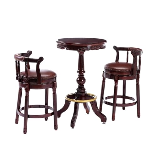 ZZHYTANG Bartisch Hocker Set, Massivholz Im Amerikanischen Stil Ergonomisches Komfortables Luxus-Retro-Leder Hochstühle Mit Hoher Rückenlehne(D) von ZZHYTANG