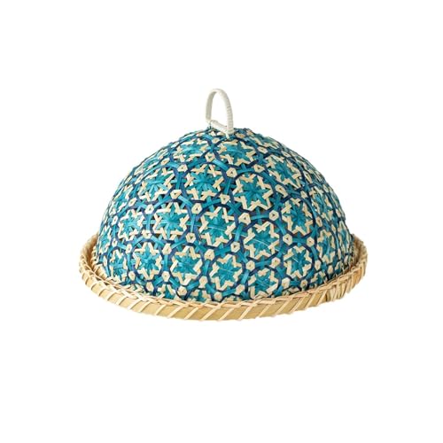 ZZHYTANG Handgemachter Runder Rattanweb-Brotkorb Und Obsttablett Mit Deckel, Ästhetisches Geschirr for Küche Und Esszimmer(Blue-30cm) von ZZHYTANG