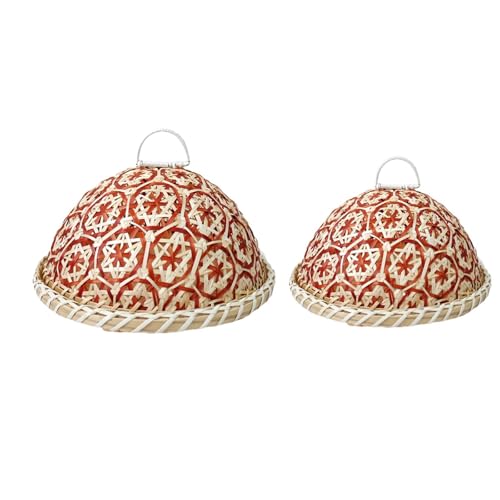 ZZHYTANG Handgemachter Runder Rattanweb-Brotkorb Und Obsttablett Mit Deckel, Ästhetisches Geschirr for Küche Und Esszimmer(Brown-2 pcs) von ZZHYTANG