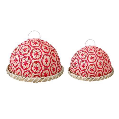ZZHYTANG Handgemachter Runder Rattanweb-Brotkorb Und Obsttablett Mit Deckel, Ästhetisches Geschirr for Küche Und Esszimmer(Red-2 pcs) von ZZHYTANG