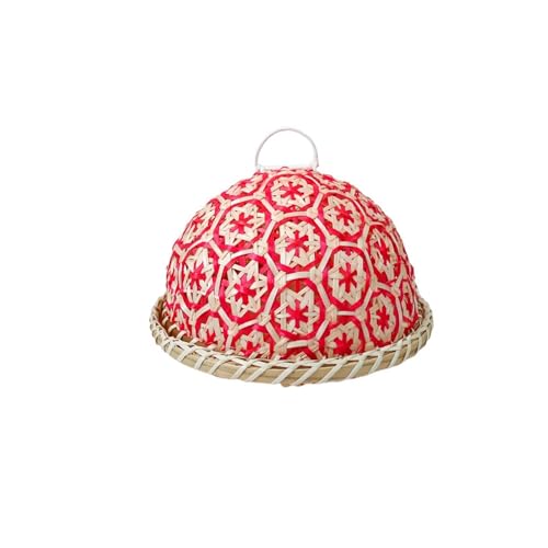 ZZHYTANG Handgemachter Runder Rattanweb-Brotkorb Und Obsttablett Mit Deckel, Ästhetisches Geschirr for Küche Und Esszimmer(Red-26cm) von ZZHYTANG