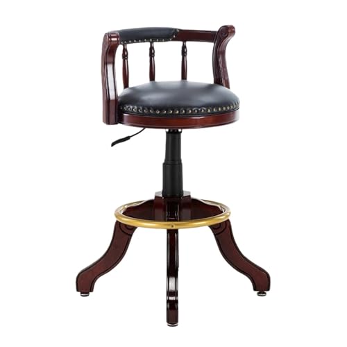 ZZHYTANG Lift-Hocker, Höhenverstellbar Massivholz Im Amerikanischen Stil Ergonomisches Komfortables Luxus-Retro-Leder Hochstühle Mit Hoher Rückenlehne(Black-Dark Rack,H 65cm) von ZZHYTANG