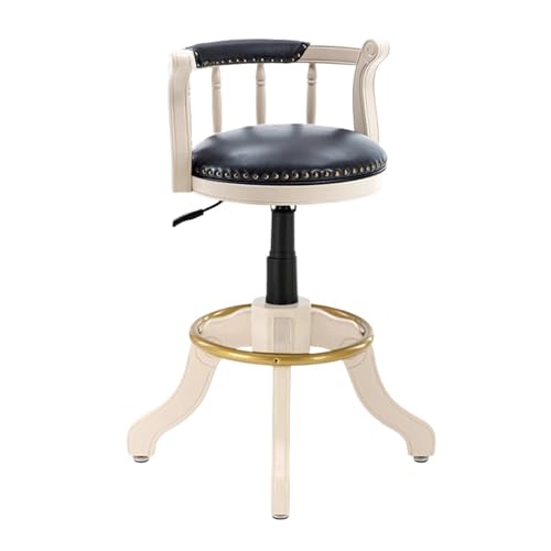 ZZHYTANG Lift-Hocker, Höhenverstellbar Massivholz Im Amerikanischen Stil Ergonomisches Komfortables Luxus-Retro-Leder Hochstühle Mit Hoher Rückenlehne(Black-White Rack,H 59cm) von ZZHYTANG