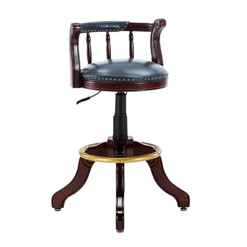 ZZHYTANG Lift-Hocker, Höhenverstellbar Massivholz Im Amerikanischen Stil Ergonomisches Komfortables Luxus-Retro-Leder Hochstühle Mit Hoher Rückenlehne(Blue-Dark Rack,H 65cm) von ZZHYTANG