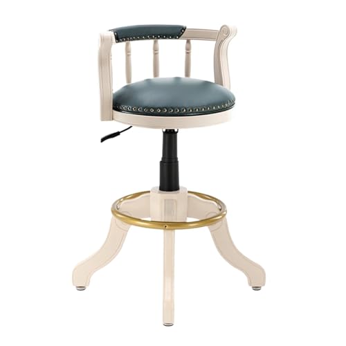 ZZHYTANG Lift-Hocker, Höhenverstellbar Massivholz Im Amerikanischen Stil Ergonomisches Komfortables Luxus-Retro-Leder Hochstühle Mit Hoher Rückenlehne(Blue-White Rack,H 65cm) von ZZHYTANG