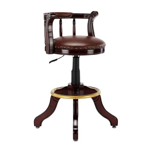 ZZHYTANG Lift-Hocker, Höhenverstellbar Massivholz Im Amerikanischen Stil Ergonomisches Komfortables Luxus-Retro-Leder Hochstühle Mit Hoher Rückenlehne(Brown-Dark Rack,H 59cm) von ZZHYTANG