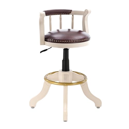 ZZHYTANG Lift-Hocker, Höhenverstellbar Massivholz Im Amerikanischen Stil Ergonomisches Komfortables Luxus-Retro-Leder Hochstühle Mit Hoher Rückenlehne(Brown-White Rack,H 65cm) von ZZHYTANG