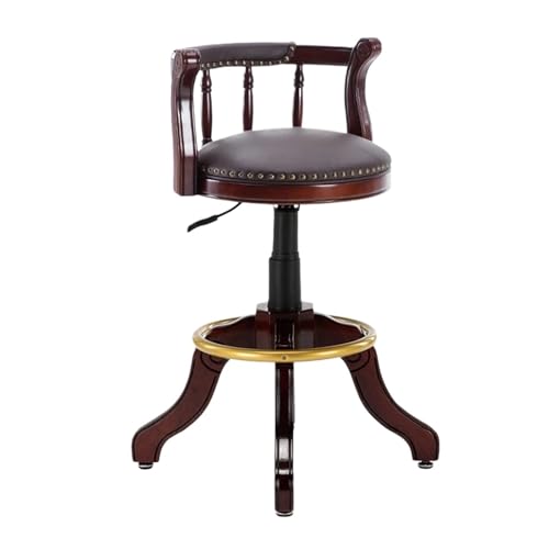 ZZHYTANG Lift-Hocker, Höhenverstellbar Massivholz Im Amerikanischen Stil Ergonomisches Komfortables Luxus-Retro-Leder Hochstühle Mit Hoher Rückenlehne(Coffee-Dark Rack,H 65cm) von ZZHYTANG