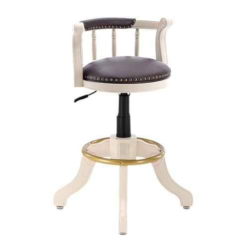 ZZHYTANG Lift-Hocker, Höhenverstellbar Massivholz Im Amerikanischen Stil Ergonomisches Komfortables Luxus-Retro-Leder Hochstühle Mit Hoher Rückenlehne(Coffee-White Rack,H 65cm) von ZZHYTANG