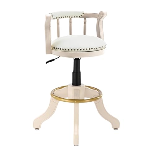 ZZHYTANG Lift-Hocker, Höhenverstellbar Massivholz Im Amerikanischen Stil Ergonomisches Komfortables Luxus-Retro-Leder Hochstühle Mit Hoher Rückenlehne(White-White Rack,H 59cm) von ZZHYTANG