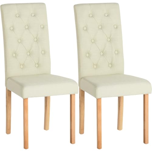 ZZINOKE 2er Set Esszimmerstuhl, Küchenstuhl mit Hoher Rückenlehne, Moderner Esstisch Stühle, Beine aus Massivholz, Gepolsterter Sitz aus Baumwolle und Leinen, Beige von ZZINOKE