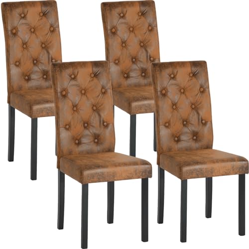 ZZINOKE 4er Set Esszimmerstuhl Küchenstuhl mit Hoher Rückenlehne, Moderner Esstischstuhl, Beine aus Massivholz, Gepolsterter Sitz mit Wildleder, Vintage-Braun von ZZINOKE
