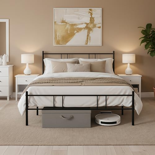 ZZINOKE Bettgestell 140 x 190 cm, mit Kopf und Fußteil, geeignet für Schlafzimmer, Gästezimmer, Kinderzimmer, Stauraum unter dem Bett, Doppelbett, Schwarz von ZZINOKE