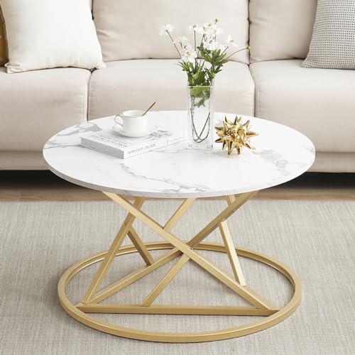 ZZINOKE Couchtisch Rund,Marmor Couchtisch mit Gold Metallrahmen,80cm Geräumiger Desktop,Wohnzimmertisch Modern,Beistelltisch Rund Weiß ZZINOKE Couchtisch Rund,Marmor Couchtisch mit Gold Metallrahmen,80cm Geräumiger Desktop,Wohnzimmertisch Modern,Beistelltisch Rund Weiß von ZZINOKE