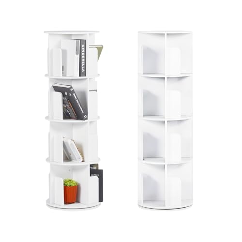 ZZINOKE Drehbares Bücherregal, Standregal, Runder Sockel, 4 Ebenen, 16 Gitter, 360° drehbar, geeignet für Wohnzimmer, Schlafzimmer, Büro, Kinderzimmer,39×128 cm（φ×H）, Weiß von ZZINOKE