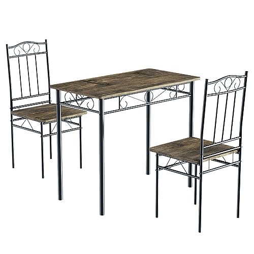 ZZINOKE Essgruppe 1 Esstisch und 2 Stühle, Dunkler Holzmaserung, geeignet für Esszimmer, Küche, Wohnzimmer, Industriestil, Esstisch 90 × 48 × 75 cm, Stühlen 40 × 40 × 90 cm von ZZINOKE