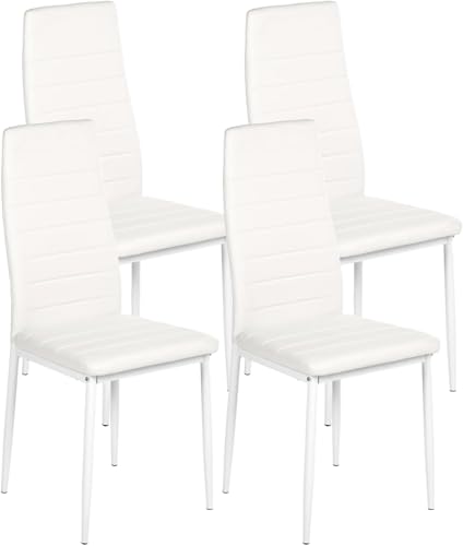 ZZINOKE Esszimmerstühle 4er Set, SGS-geprüft, Metallrahmen，Kunstleder Küchenstuhl mit Hoher Rückenlehne, Wasserdicht, Esszimmer Stühle, Küchenstühle oder Esstisch Stuhl, Weiß von ZZINOKE