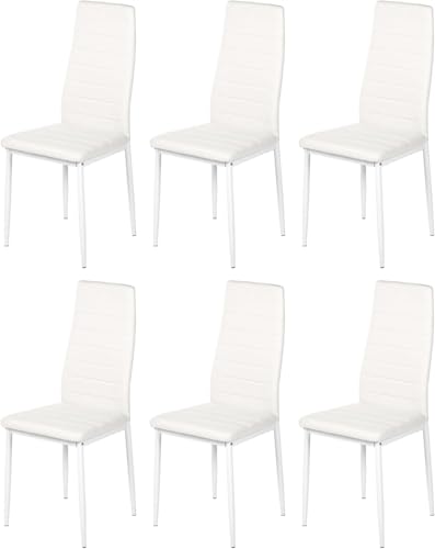 ZZINOKE Esszimmerstühle 6er Set, SGS-geprüft, Metallrahmen，Kunstleder Küchenstuhl mit Hoher Rückenlehne, Wasserdicht, Esszimmer Stühle, Küchenstühle oder Esstisch Stuhl, Weiß von ZZINOKE