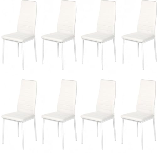 ZZINOKE Esszimmerstühle 8er Set, SGS-geprüft, Metallrahmen，Kunstleder Küchenstuhl mit Hoher Rückenlehne, Wasserdicht, Esszimmer Stühle, Küchenstühle oder Esstisch Stuhl, Weiß von ZZINOKE