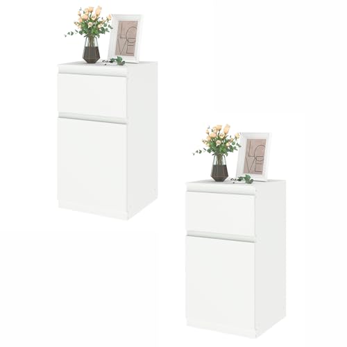 ZZINOKE Kommode 2er Set, 40 cm breit, 1 Türen und 1 Schublade, Kleinteileschrank, geeignet für Wohnzimmer, Schlafzimmer, Kinderzimmer, Büro, Weiß, 40 × 40 × 75 cm von ZZINOKE