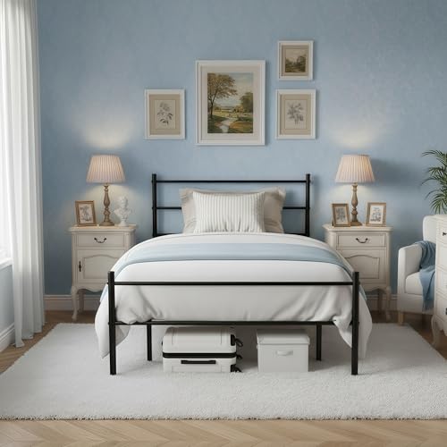 ZZINOKE Metallbett 90x190 cm, Einzelbett, mit Kopf und Fußteil, Stauraum unter Dem Bett, einfache Montage, schwarz ZZINOKE Metallbett 90x190 cm, Einzelbett, mit Kopf und Fußteil, Stauraum unter Dem Bett, einfache Montage, schwarz von ZZINOKE