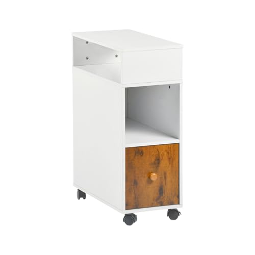 ZZINOKE Nachttisch Schmal 2 offenen Fächern, Nachttisch mit Schublade, Beistelltisch Rollen, Vintage-Stil, geeignet für Schlafzimmer, Wohnzimmer, 50×25×68cm, Weiß ZZINOKE Nachttisch Schmal 2 offenen Fächern, Nachttisch mit Schublade, Beistelltisch Rollen, Vintage-Stil, geeignet für Schlafzimmer, Wohnzimmer, 50×25×68cm, Weiß von ZZINOKE