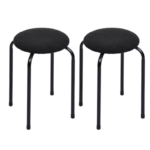 ZZINOKE Stapelhocker 2er-Set, stapelstuhl mit Rutschfester Matte, Hocker Rund Schwarz, Küchenhocker, Gartenhocker, Hocker Stapelbar, Hocker für Küche, Badezimmer, Balkon, Garten Und Outdoor, Schwarz von ZZINOKE