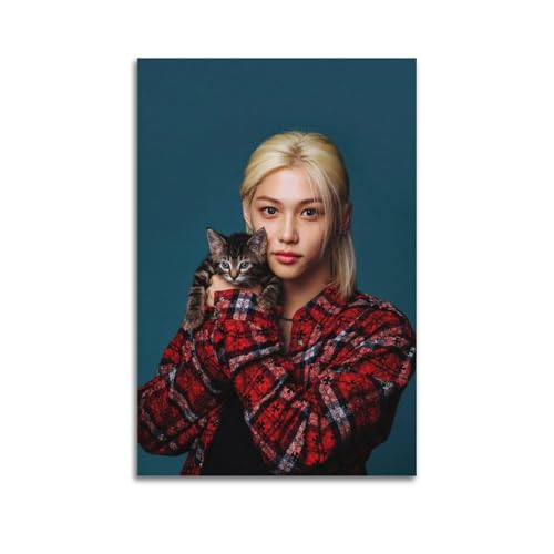 ZZLFLY Stray Kids Poster Lee Felix Yong Bok mit Katze, Wandkunst, 30 x 45 cm, Schlafzimmerdekoration von ZZLFLY