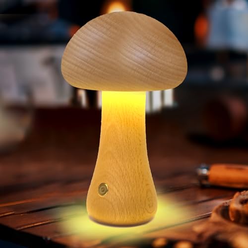 Nachttischlampe Led Touch Dimmbar aus Holz, Tragbar Pilz Lampe, Tischlampe für Wohnzimmer, USB Kabellos Nachtlicht Stilllicht, Moderne Wooden Mushroom Bedside Lamp für Schlafzimmer Kinderzimmer von ZZLLKQ