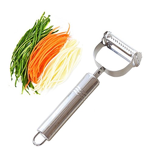 ZZM 2 in 1 Sparschäler, Multifunktionaler Obst GemüseSchäler, Julienne Schäler für Gemüse, Kartoffelschäler, Edelstahl Schäler mit Stahlgriff, Hochwertiger Edelstahl von ZZM