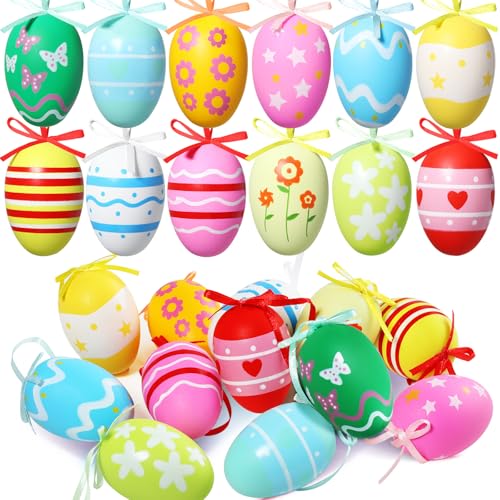 ZZOUFI Plastik Ostereier zum Aufhängen Draußen, 24pcs Bunte Ostereier Outdoor, Deko Oster Eier Pastell, Ostereier Kunststoff zum Aufhängen Draussen Groß, Wetterfest von ZZOUFI