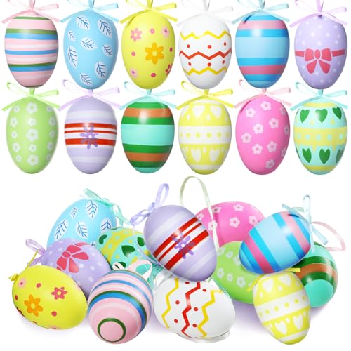 ZZOUFI Plastik Ostereier zum Aufhängen Draußen, 24pcs Bunte Ostereier Outdoor, Deko Oster Eier Pastell, Ostereier Kunststoff zum Aufhängen Draussen Groß, Wetterfest von ZZOUFI