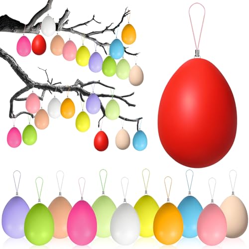 ZZOUFI Plastik Ostereier zum Aufhängen Draußen, 36pcs Bunte Ostereier Outdoor, Deko Oster Eier Pastell, Ostereier Kunststoff zum Aufhängen Draussen Groß, Wetterfest von ZZOUFI