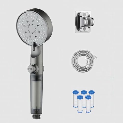 hochdruck duschkopf hydroboost high pressure 5-mode filtered shower head mit Handbrause und integrierter Hydro Boost Power-Spülung für hartes Wasser Mit Filter (Grau) von ZZOZZ