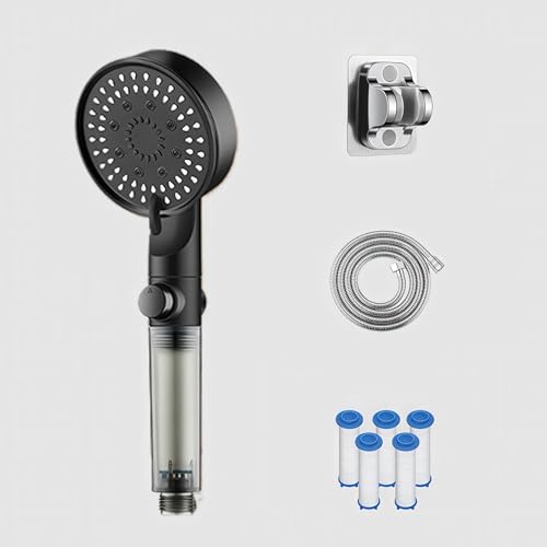 hochdruck duschkopf hydroboost high pressure 5-mode filtered shower head mit Handbrause und integrierter Hydro Boost Power-Spülung für hartes Wasser Mit Filter (Schwarz) von ZZOZZ